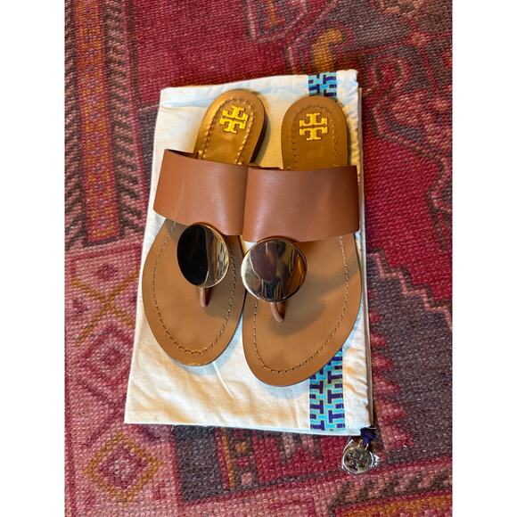 Tory Burch Patos Disk Leather Sandal Mou Brown US 7 - Picture 1 of 10
